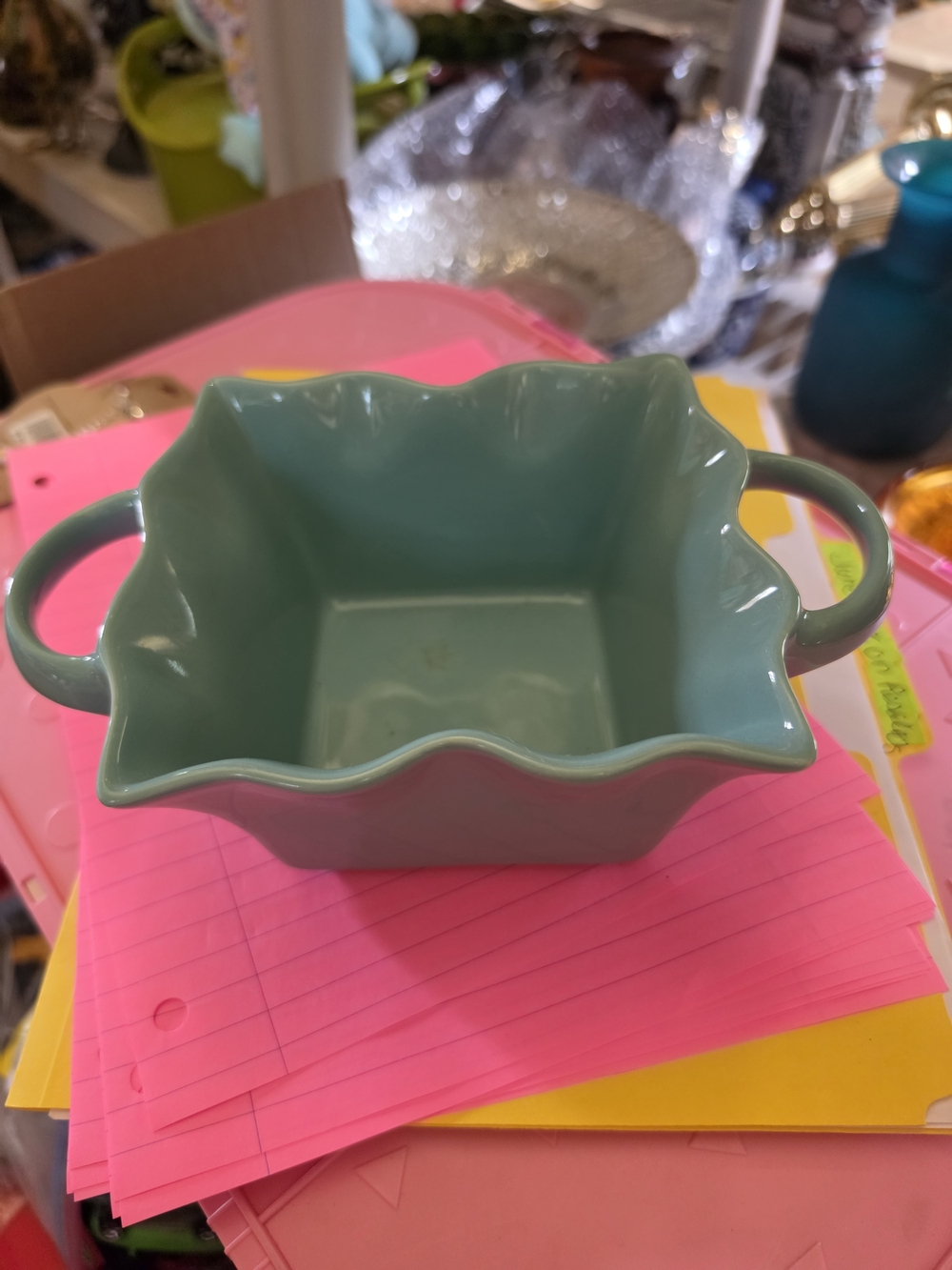 Ceramic Ruffled Handle Baking Dish - Aqua